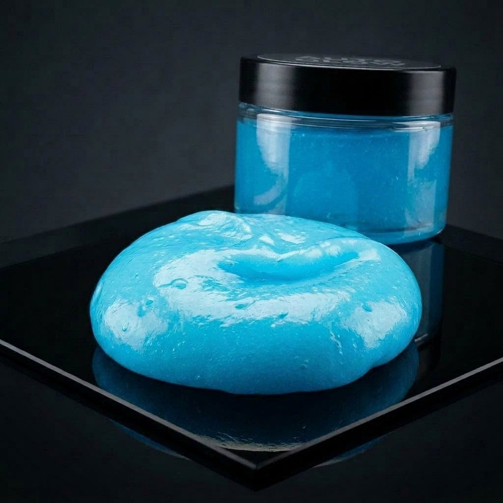 Blue cleaning gel in plain jar
